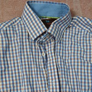 Blue and Brown Casual Button Down Shirt with Classic Patterns